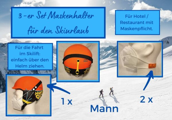 3-Er Set | Mann Maskenhalter Für Den Skiurlaub, Maskenband Skihelm, Maskenadapter Ffp2 Skilift + Hotel, Einfaches Auf - Und Absetzen