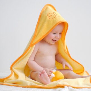 100cm Kapuzenbadetuch - Mit Namen 08 Goldgelb/Gelb Badetuch Baby Handtuch Kinderbadetuch Babybadetuch Bestickt Personalisiert