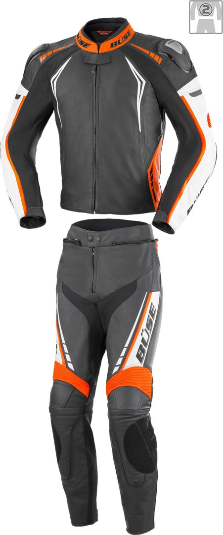Büse Silverstone Pro 2-Teiler Damen Motorrad Lederkombi, schwarz-weiss-orange, Größe 36, schwarz-weiss-orange, Größe 36