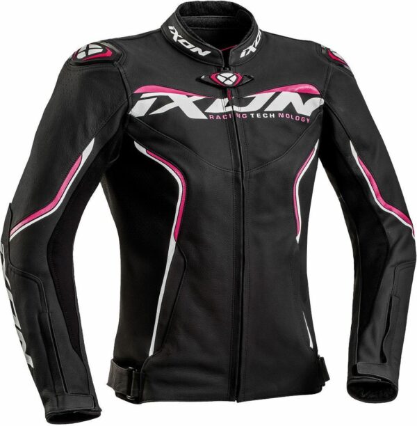 Ixon Trinity Damen Motorrad Lederjacke, schwarz-weiss-pink, Größe S, schwarz-weiss-pink, Größe S