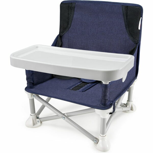 Babystuhl Tragbarer Hochstuhl Baby-Esszimmerstuhl mit abnehmbarem Tablett, Klappbarer Baby-Sitzerhöhung für zu Hause oder Picknick, Blau - Mosbaby