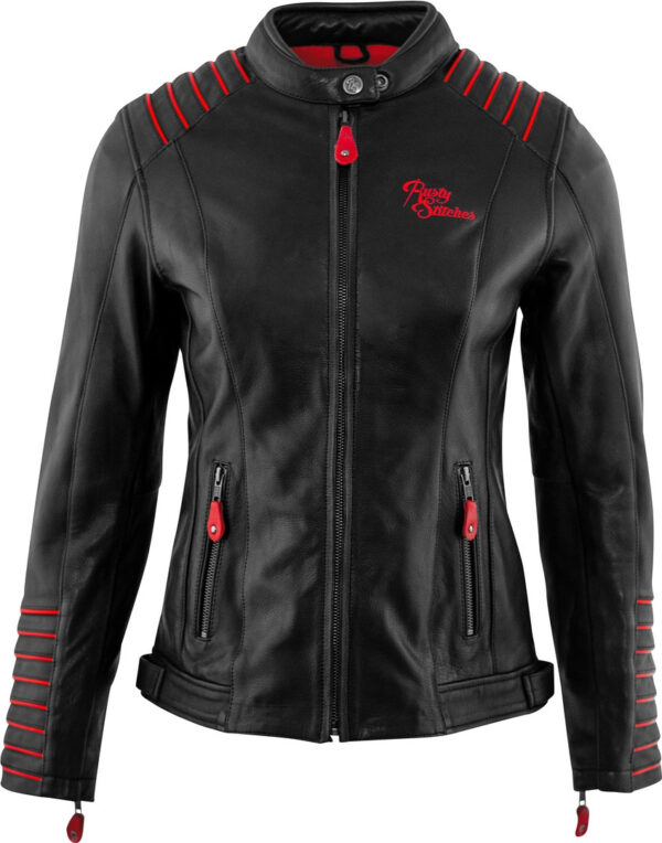Rusty Stitches Amanda Damen Motorrad Lederjacke, schwarz-rot, Größe 40, schwarz-rot, Größe 40
