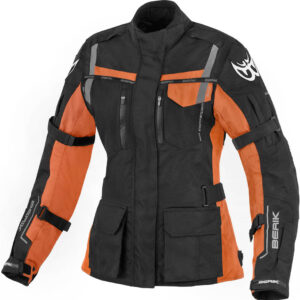 Berik Torino wasserdichte Damen Motorrad Textiljacke, schwarz-orange, Größe 38, schwarz-orange, Größe 38