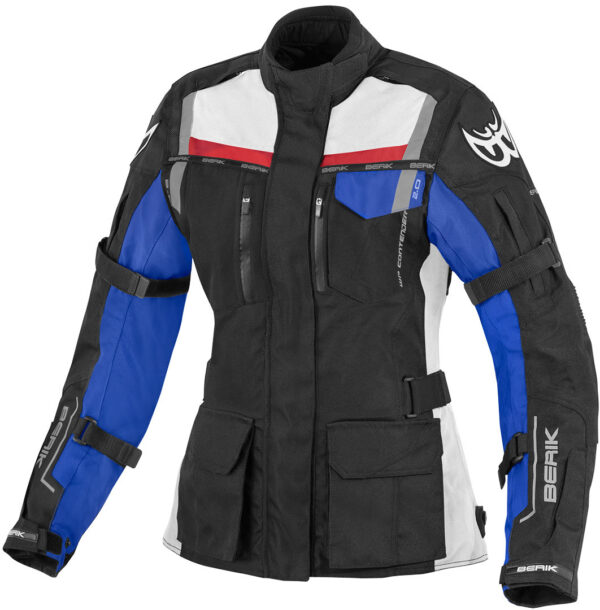 Berik Torino wasserdichte Damen Motorrad Textiljacke, schwarz-rot-blau, Größe 38, schwarz-rot-blau, Größe 38