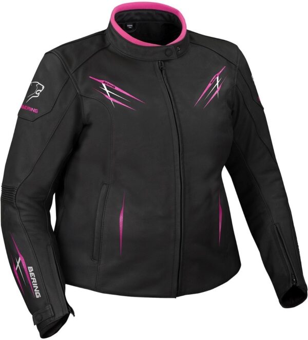 Bering Brutalia Übergröße Damen Motorrad Lederjacke, schwarz-weiss-pink, Größe 40, schwarz-weiss-pink, Größe 40