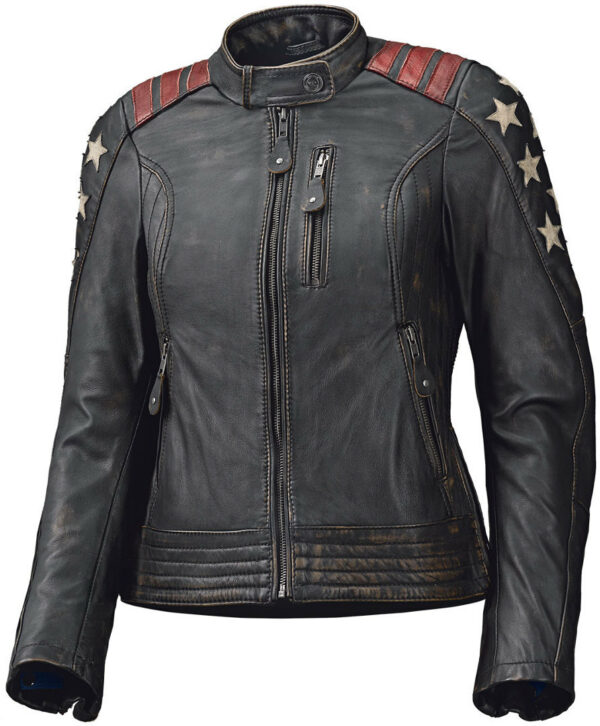 Held Laxy Damen Motorrad Lederjacke, schwarz-rot, Größe 34, schwarz-rot, Größe 34