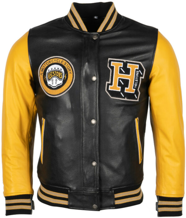 Helstons University Damen Motorrad Lederjacke, schwarz-gelb, Größe M, schwarz-gelb, Größe M