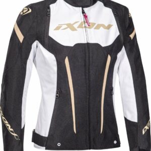 Ixon Striker Damen Motorrad Textiljacke, schwarz-weiss-gold, Größe XS, schwarz-weiss-gold, Größe XS