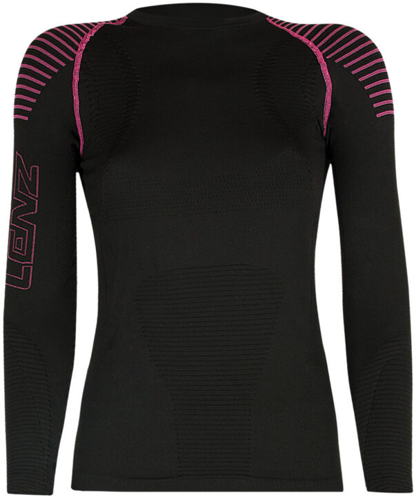 Lenz 3.0 Longsleeve Round Neck Damen Langarmshirt, schwarz-pink, Größe S, schwarz-pink, Größe S