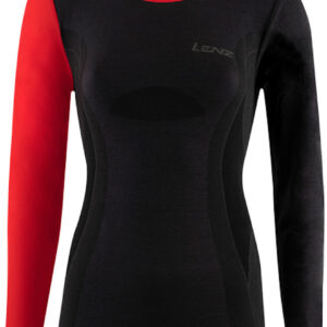 Lenz 6.0 Merino Round Neck Damen Langarmshirt, schwarz-rot, Größe XS, schwarz-rot, Größe XS