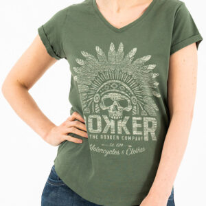 Rokker Indian Bonnet Damen T-Shirt, grün, Größe XS, grün, Größe XS