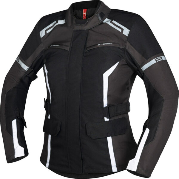 IXS Evans-ST 2.0 Damen Motorrad Textiljacke, schwarz-grau-weiss, Größe L, schwarz-grau-weiss, Größe L