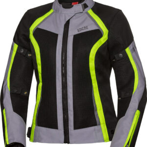 IXS Sport Andorra-Air Damen Motorrad Textiljacke, schwarz-grau-gelb, Größe S, schwarz-grau-gelb, Größe S