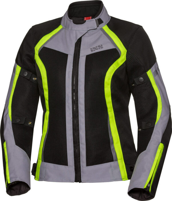 IXS Sport Andorra-Air Damen Motorrad Textiljacke, schwarz-grau-gelb, Größe S, schwarz-grau-gelb, Größe S