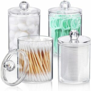 4er-Pack Wattebauschspender, Wattestäbchen, runde Wattestäbchen, Zahnseide, Apothekerglas-Set aus Kunststoff