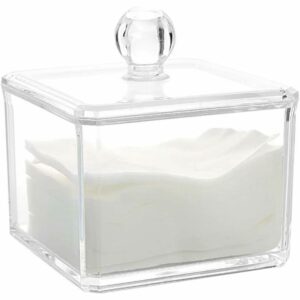Devenirriche - Acryl-Baumwollstiel-Halter-Box Aufbewahrungsbox Kosmetik-Make-up-Aufbewahrungsbox für all Ihre Kosmetik (Weiß-1)