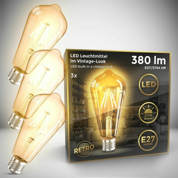 3x LED Leuchtmittel Filament Vintage Industrie Lampe E27 Retro Glühbirne ST64 4W - 30