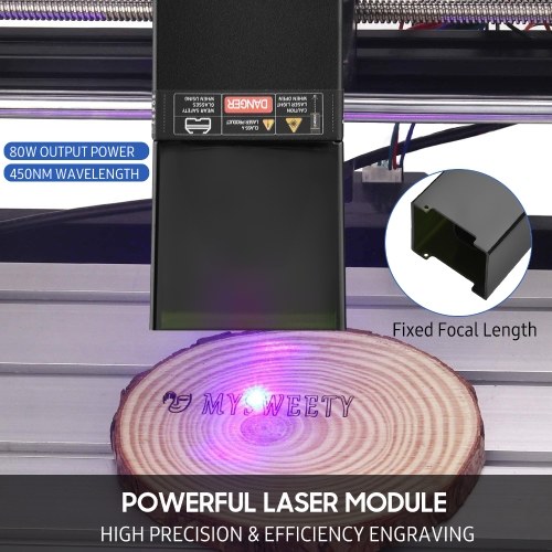 450nm 80W Lasermodul Festbrennweite Lasergravurkopf Hochgeschwindigkeits-Lasergravierer Cutter 3D-Drucker CNC-Router-Lasermodul für Heimwerkerhandwerk Holz Leder Stoff Papierschneiden Gravur
