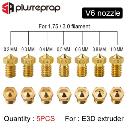 5 oder 12PCS E3DV6 Gewinde Düse Messing 0,2 0,3 0,4 0,5 0,6 0,8 1,0mm für 1,75 oder 3,0mm Filament