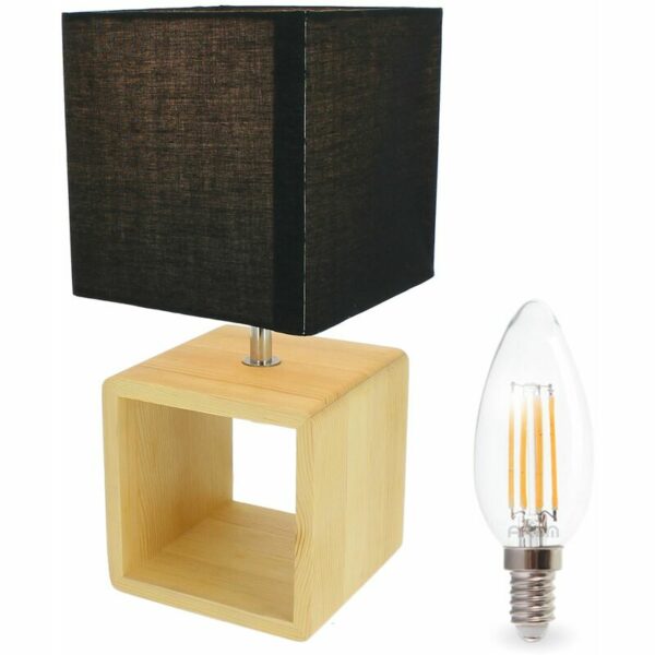 Eclairage Design - Nachttischlampe und Holztisch E14 30 cm bragi mit seiner 4,9 w Filament LED-Lampe