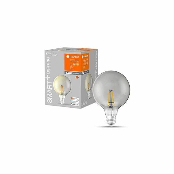 Ledvance - smart led bulb mit wifi, E27-SOckel, dimmbar, warmweiss (2500K), kugelform, klarer filament in einem glas