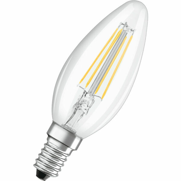 Star+ Dimmbare Filament led Lampe mit E14 Sockel, Warmweiss (2700K), 4W, 3-stufig dimmbar per Klick, Kerzenform, Ersatz für 40W-Glühbirne, klar, led