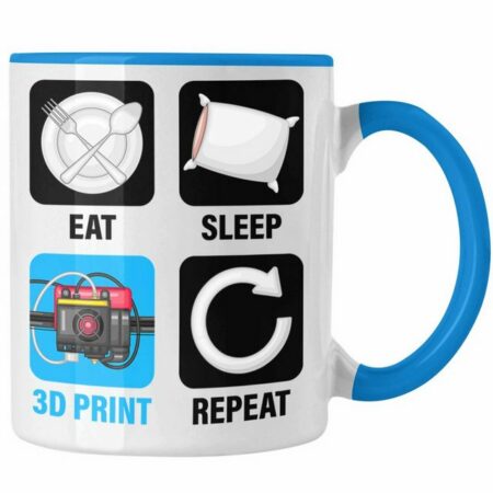 Trendation Tasse 3D Drucker Tasse Geschenk für 3D Printing Eat Sleep 3D Print Repeat Mä