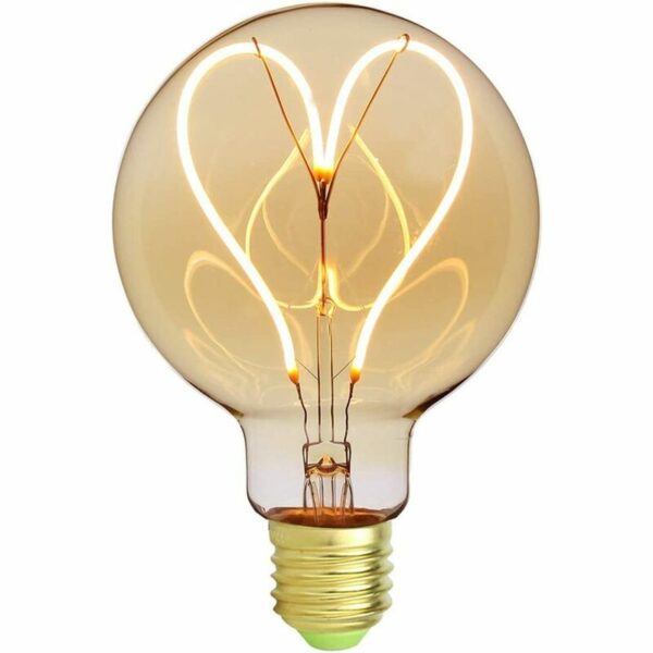 Klassische Vintage-Edison-Glühbirne G95, Herzmuster, weiches LED-Filament, bernsteinfarbenes Glas, 4 w, 220/240 v, E27-Sockel