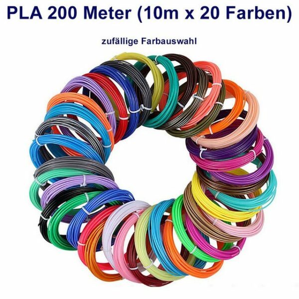 TPFNet 3D-Drucker-Stift PLA-Filament SetZubehör für 3D Drucker Stift - 3D-Malerei, Kinderspielzeug Farb Set PLA Filament 200m (10M x 20 zufällige Farben)