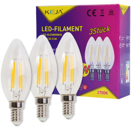 3x led Filament Kerzen-Glühbirnen 4W / 40W