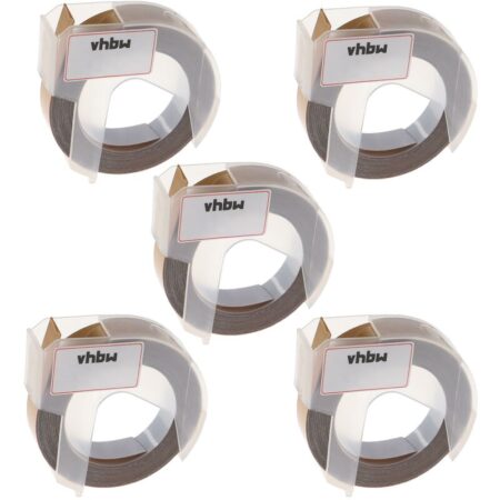 5x 3D Prägeband-Schriftband-Kassette Ersatz für Dymo 0898140 für Etiketten-Drucker 9mm Weiß auf Gold - Vhbw