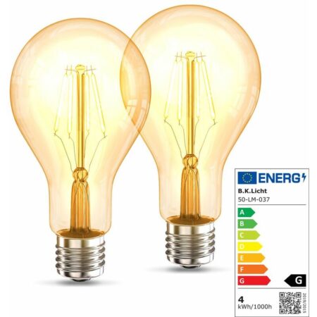 B.k.licht - 2x led Leuchtmittel Filament Vintage Industrie Lampe E27 Retro Glühbirne ST64 4W - 30