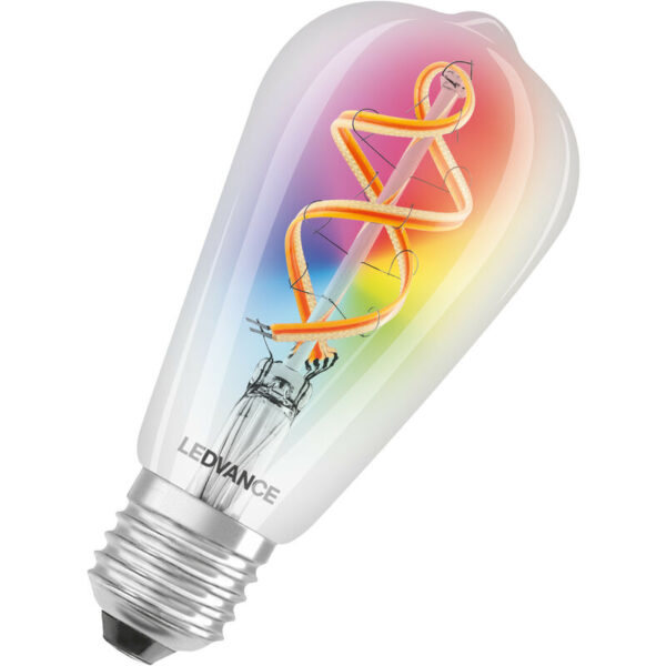 Ledvance - Smarte LED-Lampe mit Wifi Technologie, E27, RGB-Farben änderbar, Edisonform, Farbiges Filament als Stimmungslicht, Ersatz für herkömmliche