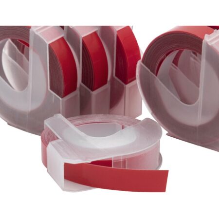 Vhbw - 10x 3D Prägeband-Schriftband-Kassette kompatibel mit Dymo Mini, Omega Etiketten-Drucker 9mm Weiß auf Rot