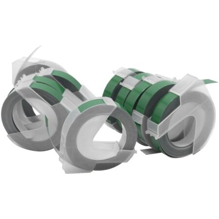 10x 3D Prägeband-Schriftband-Kassette kompatibel mit Dymo 1535, 1540, 1550, 1570, 1575, 1745 Etiketten-Drucker 9mm Weiß auf Grün - Vhbw