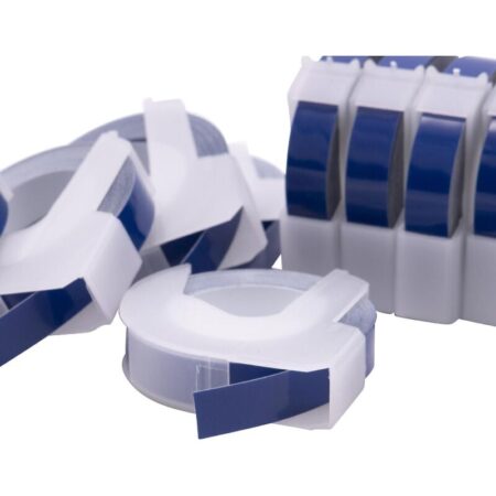 10x 3D Prägeband-Schriftband-Kassette kompatibel mit Dymo Mini, Omega Etiketten-Drucker 9mm Weiß auf Blau - Vhbw