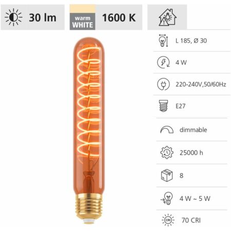 110203 led Filament Leuchtmittel E27 1X4W Decorative Spirale kupferfarben L:18.5cm Ø:3cm 1600K 30lm dimmbar - Eglo