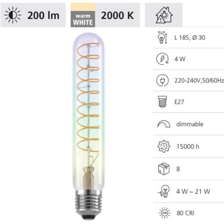 110204 led Filament Leuchtmittel E27 Decorative Spirale L:18.5cm Ø:3cm dimmbar 2000K - Eglo