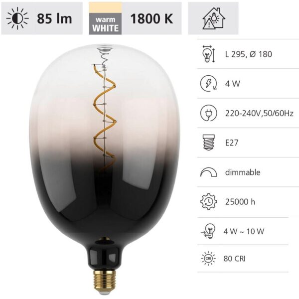 12588 led filament Leuchtmittel E27 gradient schwarz-grau-transparent L:29.5cm Ø:18cm dimmbar 1800K - Eglo