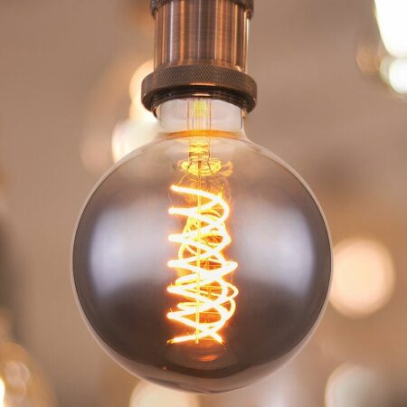 Led Lampe Leuchtmittel Filament 8 Watt warmweiß 2000 Kelvin 280 Lumen E27 Fassung Glas rauchfarben dimmbar, DxH 12,5x17,7cm