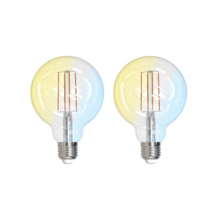 Prios Smart LED, 2er-Set, Filament, E27, G95, 7W, klar, Tuya