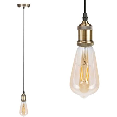 Vellight - Universal Schnurpendel Retro mit E27 Filament led, Bronze / Kabel Textil schwarz